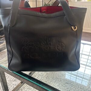 Coach Black Leather Tote with Red Interior